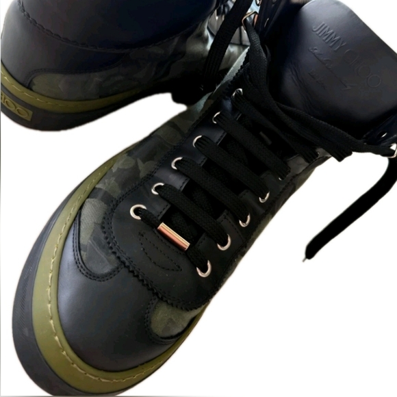 Men’s Jimmy choo Argyle Light Olive Camo Fabric Mix High Top Size 10.5 - Picture 1 of 7